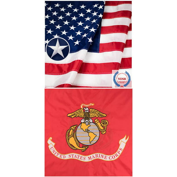 United States Marine Corps Flag 3 x 5 USMC And American USA Wholesale 2 Flags 